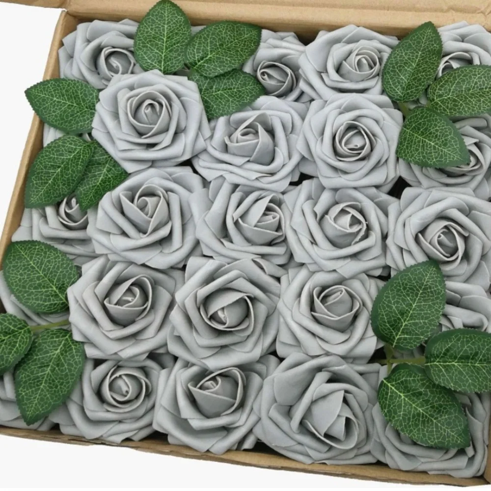 25 Count | Gray Grey Silver Artificial Flowers Wedding Floral Centerpiece